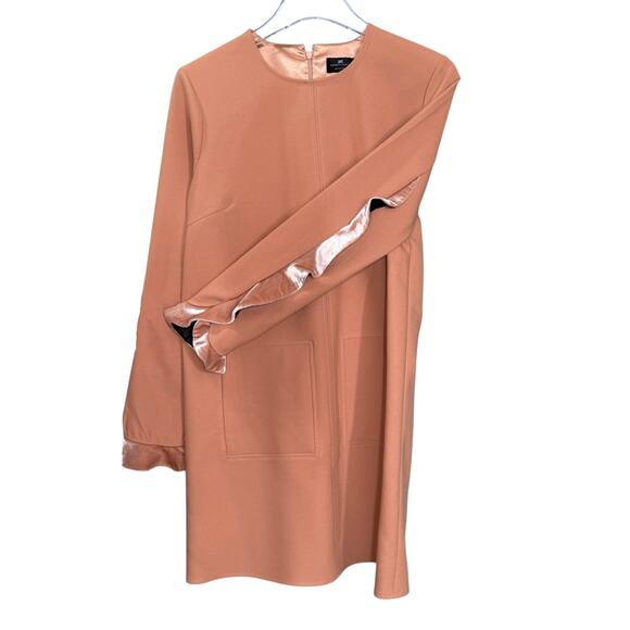 Elisabetta Franchi Size L 44 Abito Dress Mauve Pink Ruffle Trim Statement Sleeve - Picture 4 of 16